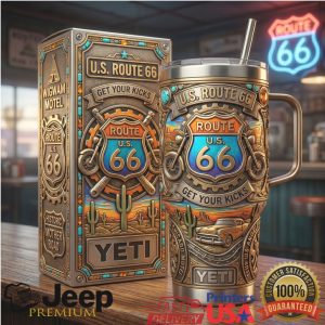 U.S. Route 66 Get Your Kicks Mother Road Vintage 2026 Retro Gifts For Men Stainless Steel Insulated Tumbler