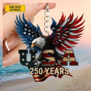 USA 250 Years Custom Name Charlie Patriotic Bald Eagle Keychain DeOrnament