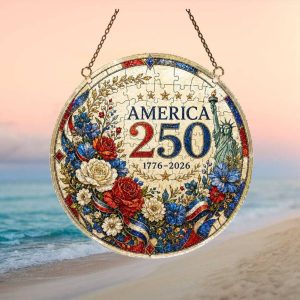 USA 250 Years Semiquincentennial Statue of Liberty Stained Glass Style Ornament