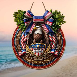 USA 250 Years of Freedom Patriotic Eagle Crest Personalized Family Ornament