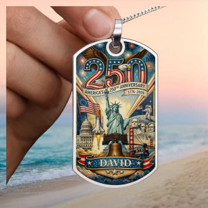 USA 250th Anniversary Custom Name Dog Ornament Patriotic Landmark Collage 1776 2026 Keepsake