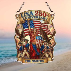 USA 250th Anniversary Revolutionary War Soldier Custom Name Plate 1776 2026 Patriotic Ornament
