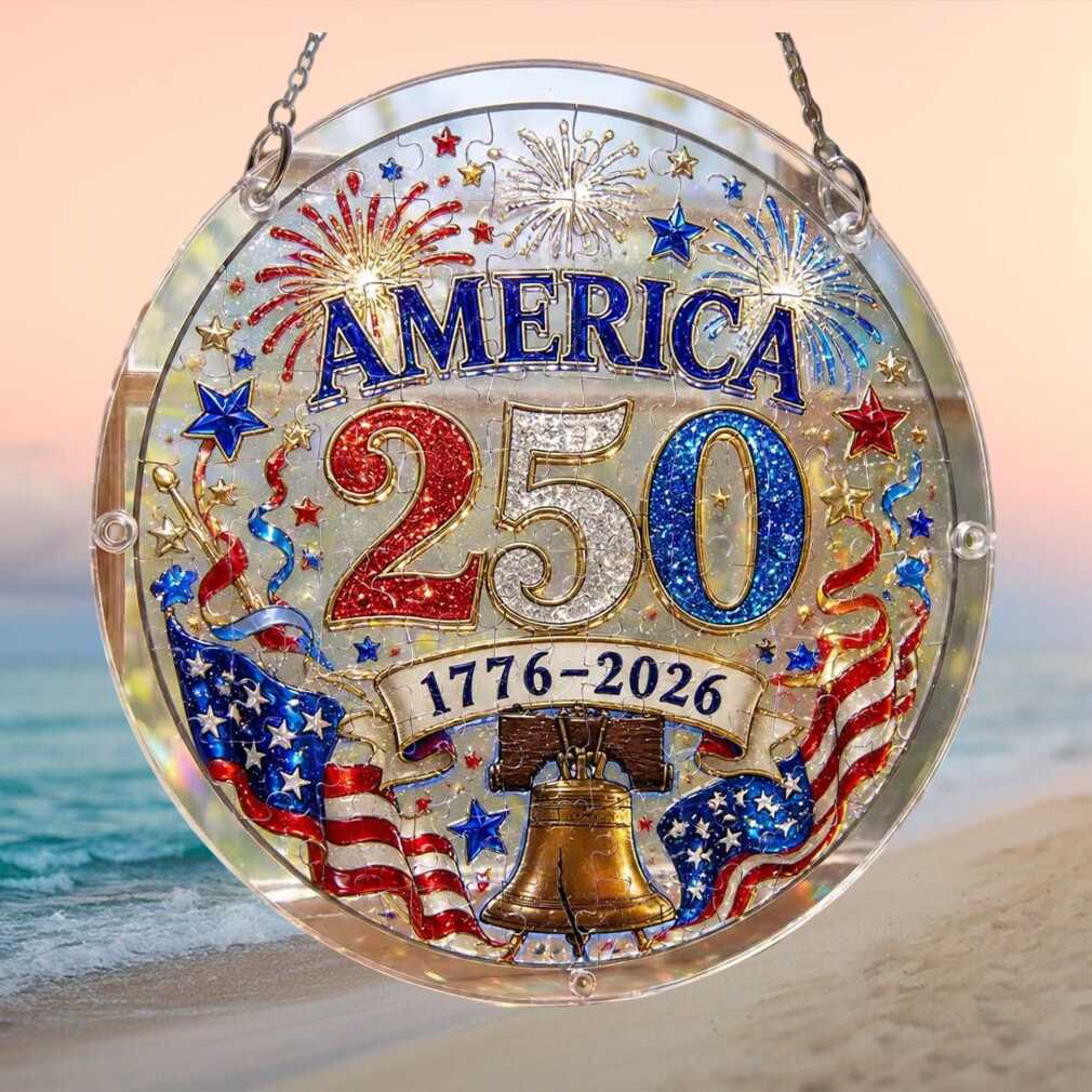 USA 250th Celebration Fireworks & Liberty Bell Glitter Graphic Ornament USA 250th Celebration Fireworks & Liberty Bell Glitter Graphic Ornament