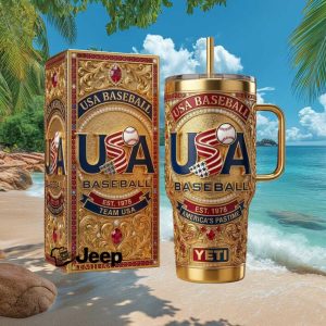 USA Baseball America's Pastime Est 1978 Gold Jeweled Patriot Gift Stainless Steel Insulated Tumbler