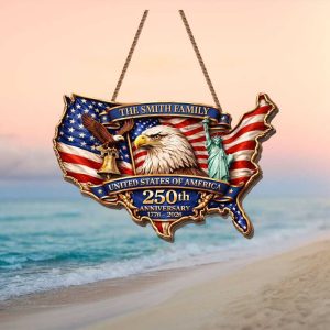 USA Map 250th Anniversary Patriotic Eagle and Liberty Custom Family Ornament