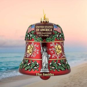 United States 250th Anniversary Commemorative Bell Ornament Personalized Smith Family 1776 2026 Semi quincentennial Ornament DeOrnament