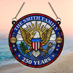 Vintage Stained Glass Style American Eagle 250 Years Custom Family Ornament