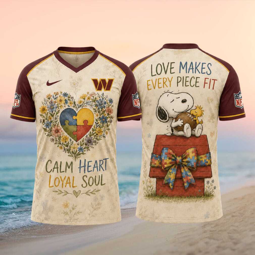 Washington Commanders Snoopy Autism Awareness Calm Heart Football T Shirt Washington Commanders Snoopy Autism Awareness Calm Heart Football T Shirt