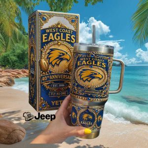 West Coast Eagles 40th Anniversary Est 1986 Offical Blue Gold Fan Stainless Steel Insulated Tumbler