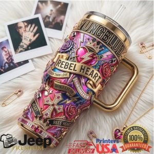 Yungblud Rebel Heart Tour 2026 Jewel Edition Retro 40oz Pink Gifts for Fans Stainless Steel Insulated Tumbler