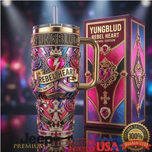 Yungblud Rebel Heart Tour 2026 Jewel Edition Retro 40oz Pink Gifts for Fans Stainless Steel Insulated Tumbler